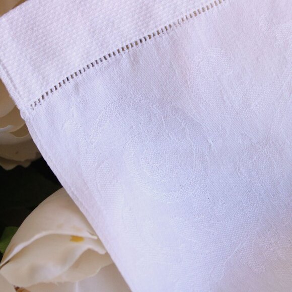 Vintage White Linen Damask Towels With Orange Cross Stitch, Set Of Hand Towel - Picture 8 of 13